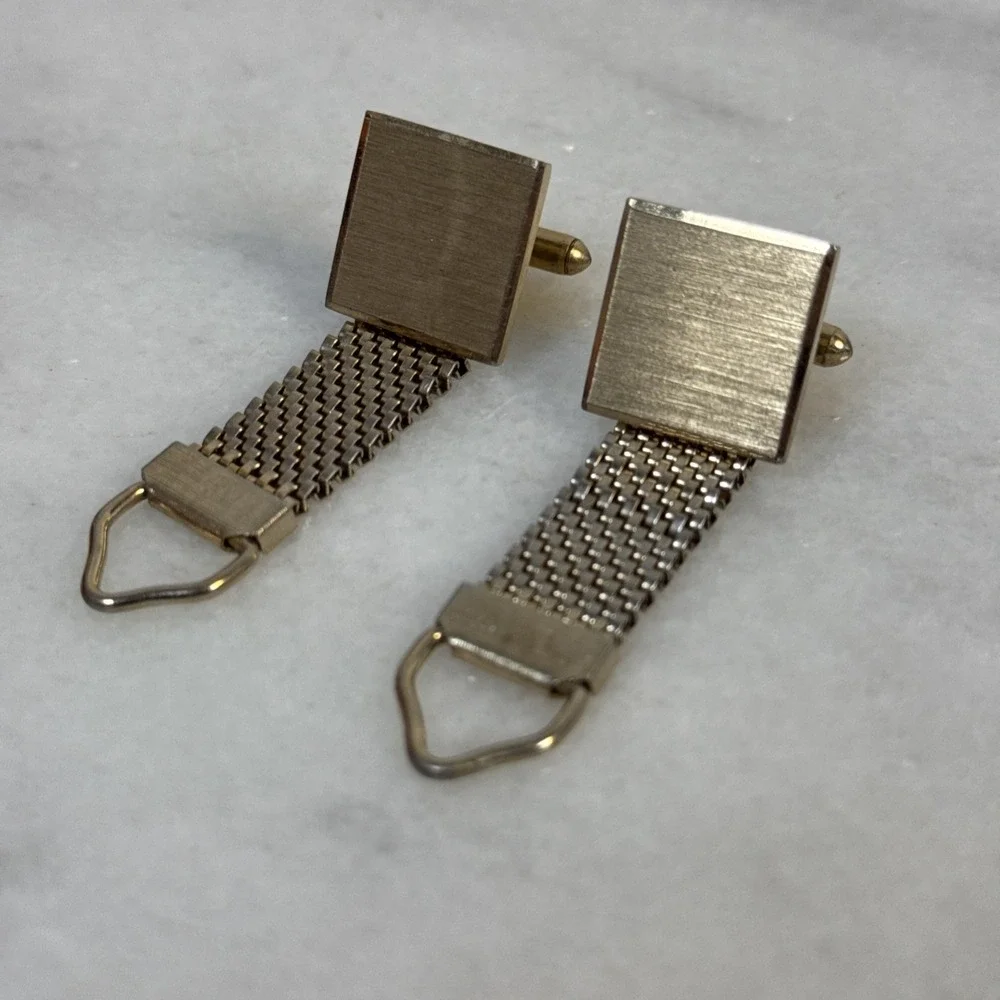vintage Square gold-tone, mesh, wrap-around cufflink Ready To Be Engraved